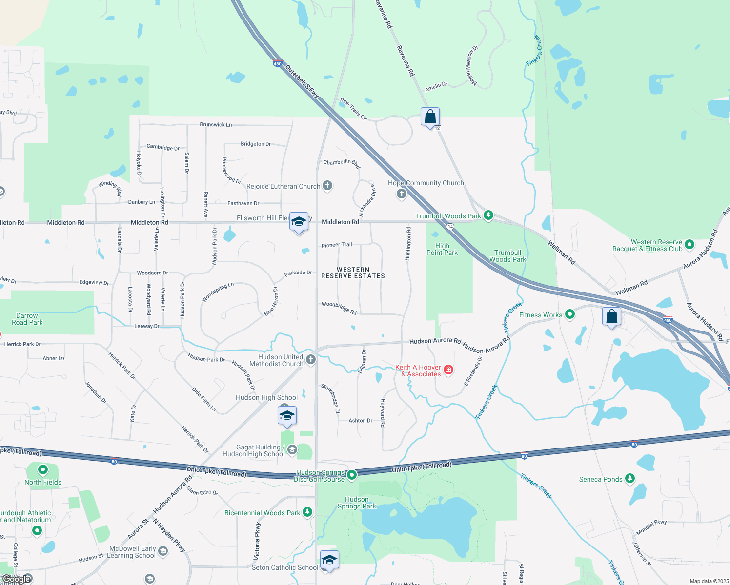 map of restaurants, bars, coffee shops, grocery stores, and more near 7583 Sugarbush Trail in Hudson