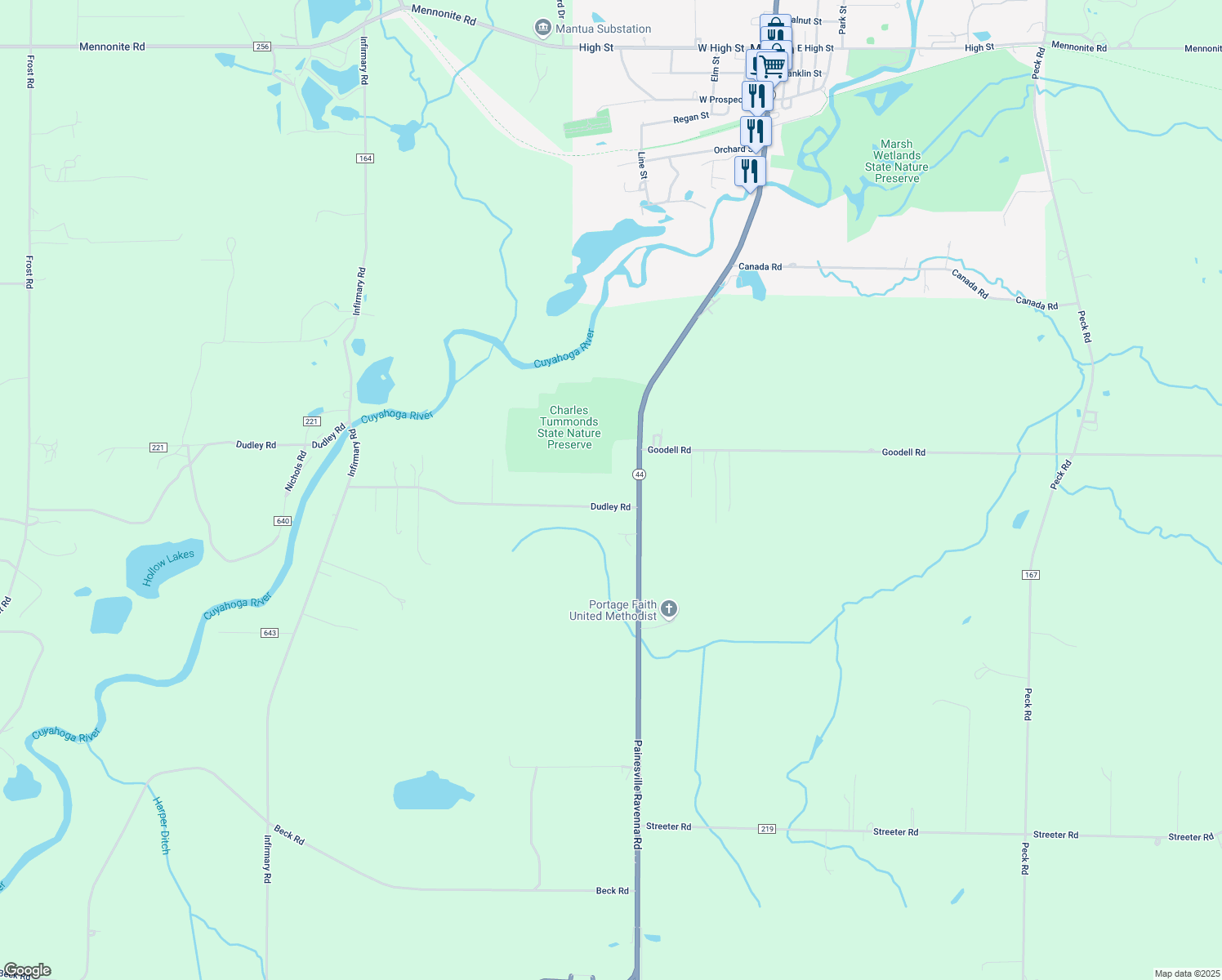 map of restaurants, bars, coffee shops, grocery stores, and more near 4437 Dudley Rd in Mantua