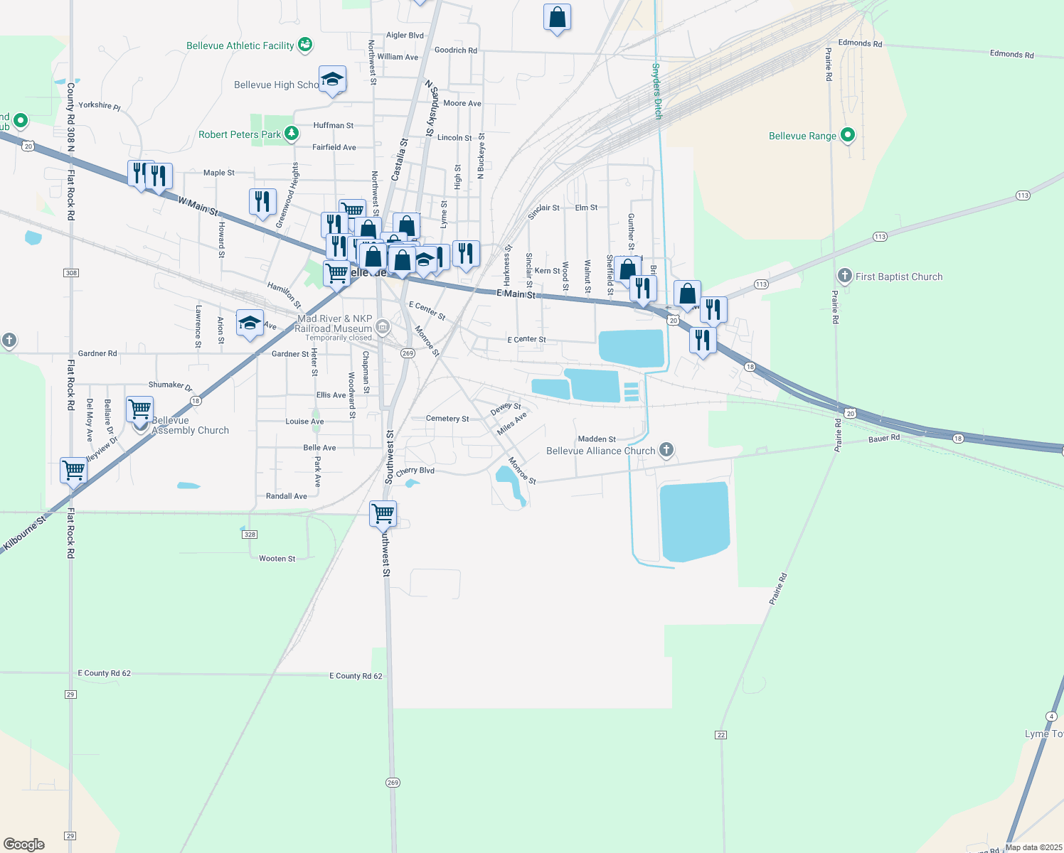 map of restaurants, bars, coffee shops, grocery stores, and more near 133 Hobson Street in Bellevue