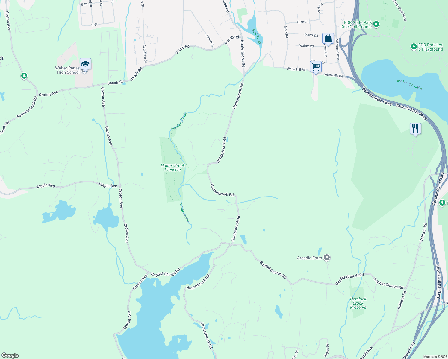 map of restaurants, bars, coffee shops, grocery stores, and more near 1860 Hunterbrook Road in Yorktown Heights