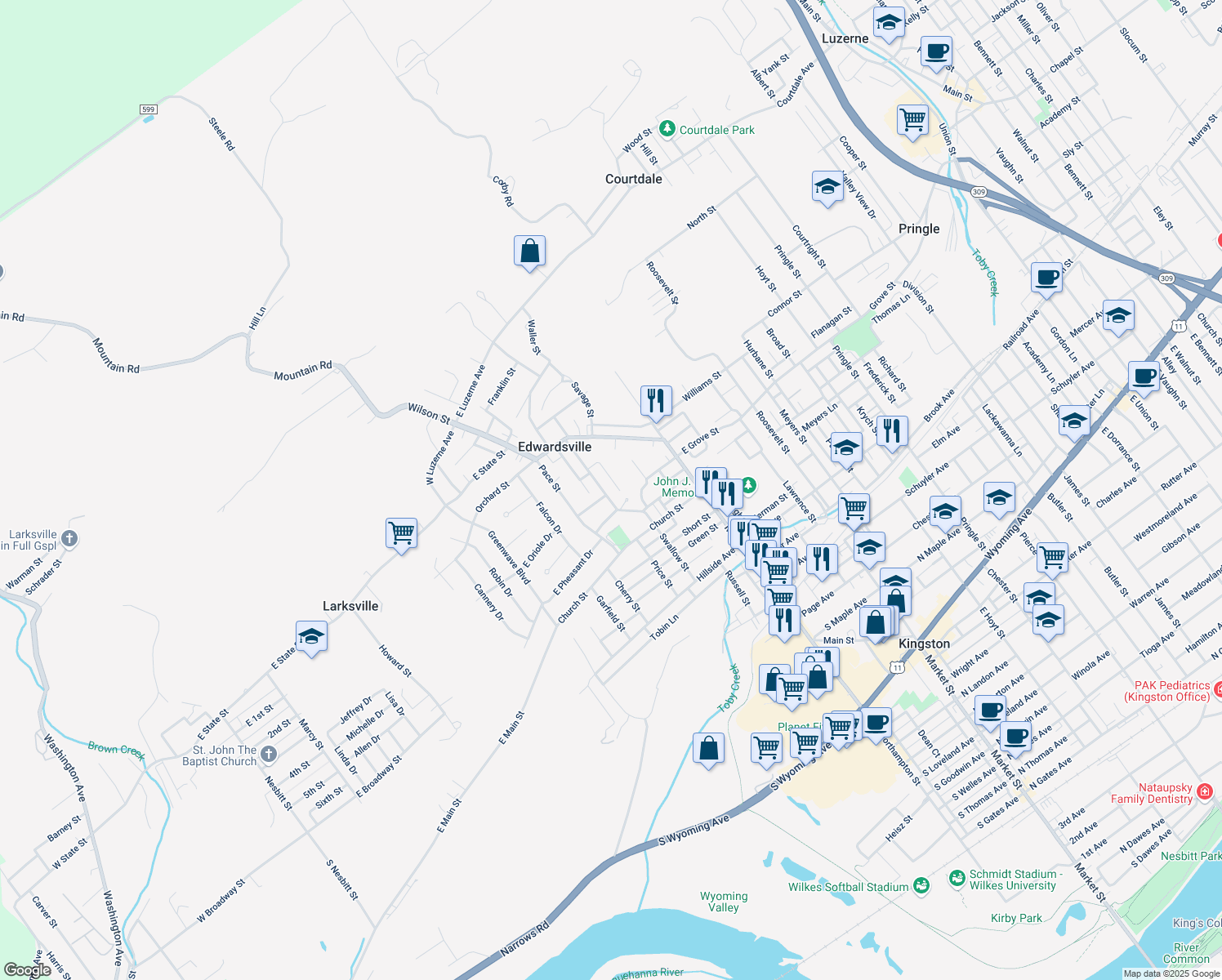map of restaurants, bars, coffee shops, grocery stores, and more near 71 Cook St in Kingston