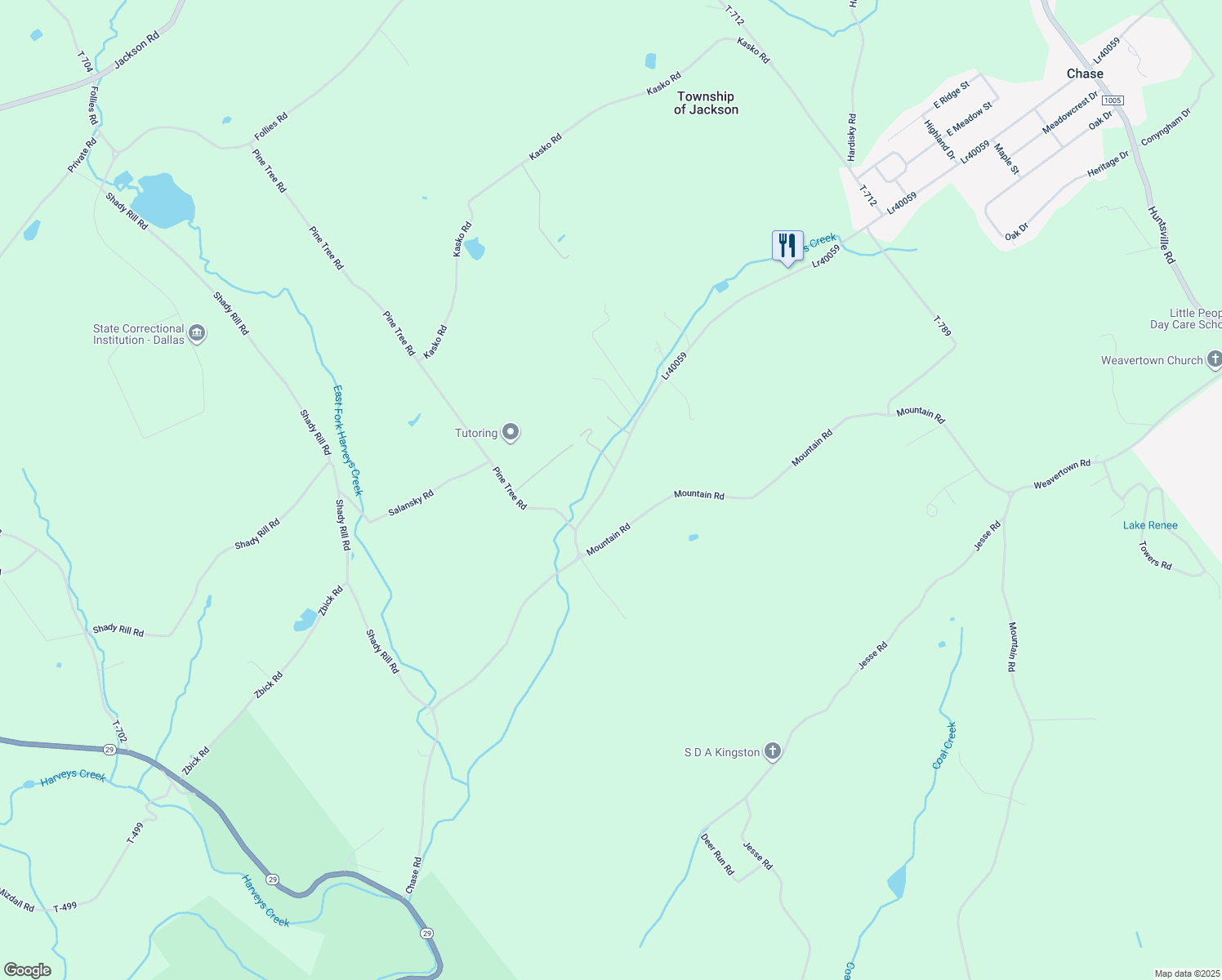 map of restaurants, bars, coffee shops, grocery stores, and more near 2778 Chase Road in Shavertown