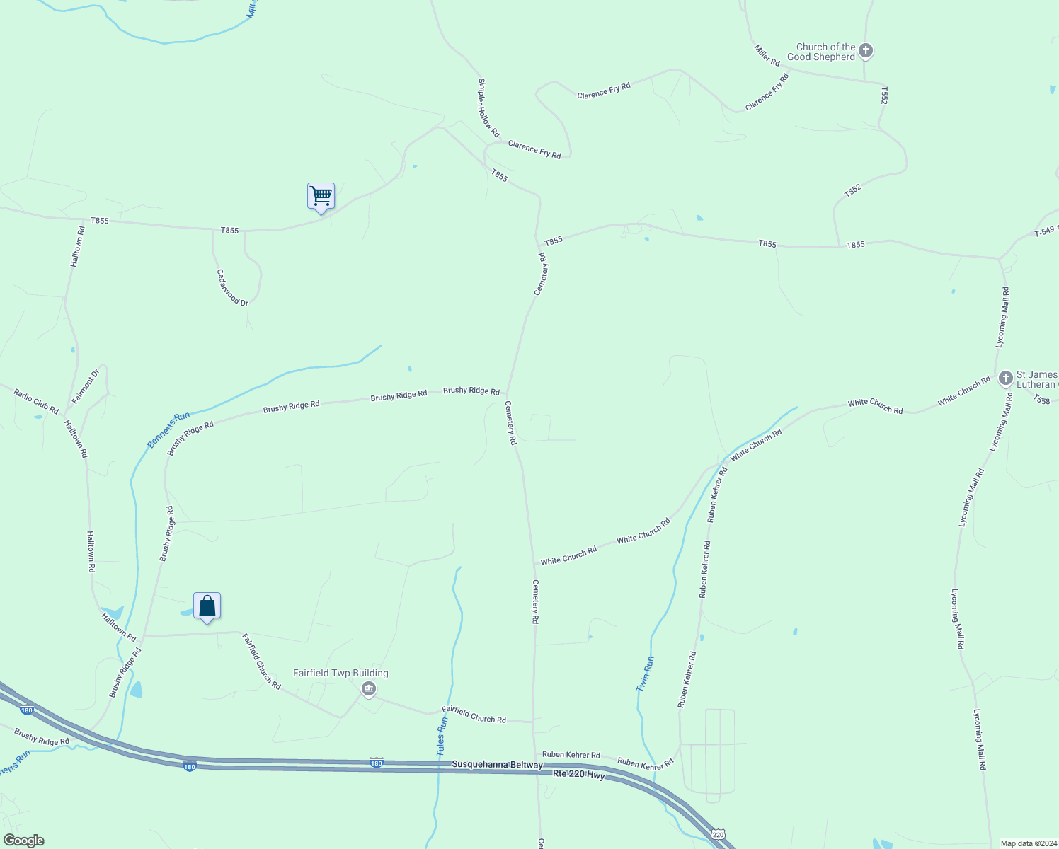 map of restaurants, bars, coffee shops, grocery stores, and more near 180-298 Red Pine Drive in Montoursville