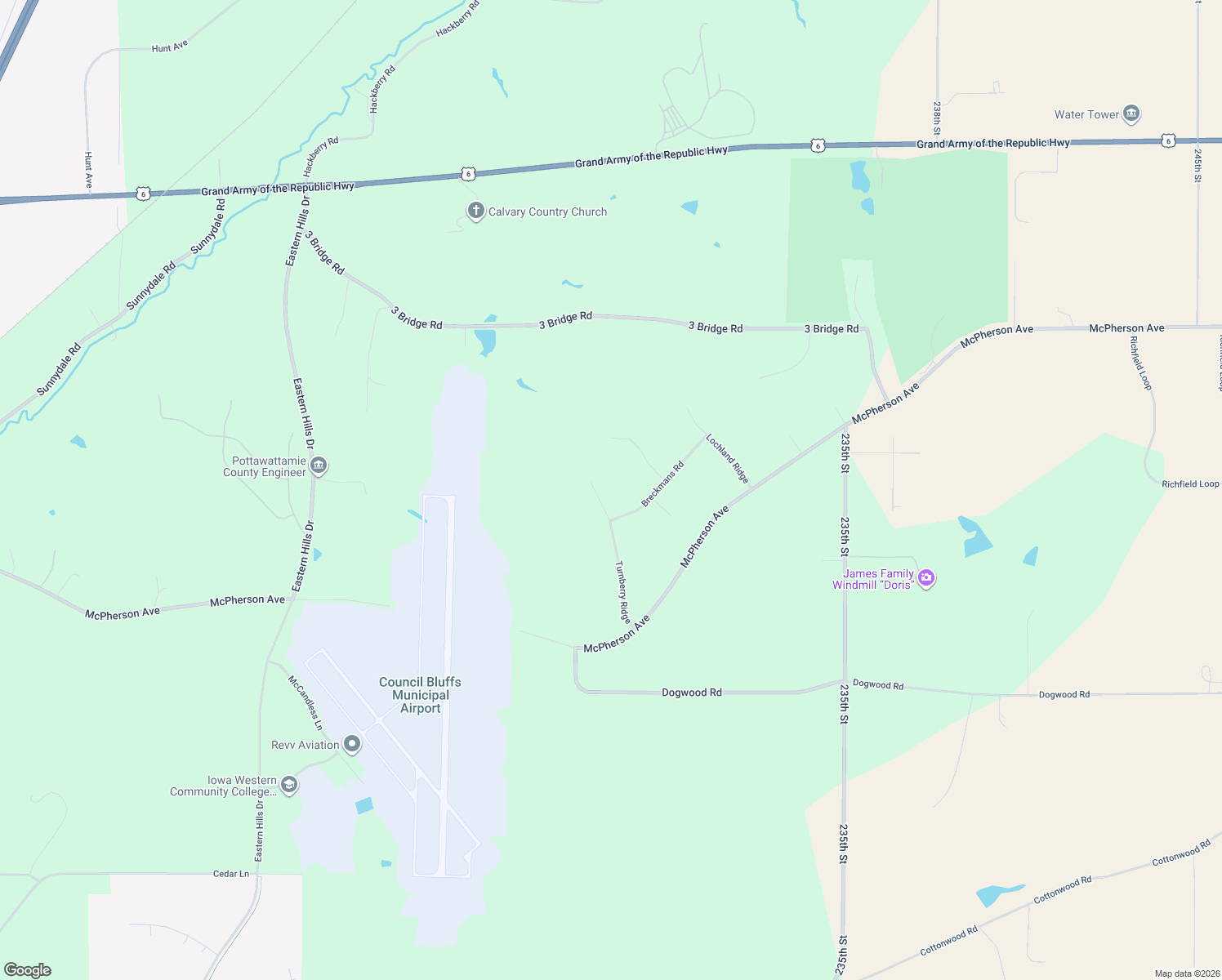 map of restaurants, bars, coffee shops, grocery stores, and more near 17597 Turnberry Ridge in Council Bluffs