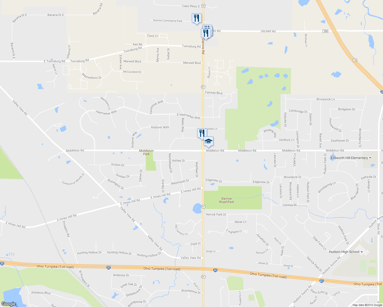map of restaurants, bars, coffee shops, grocery stores, and more near 1928 Middleton Rd in Hudson