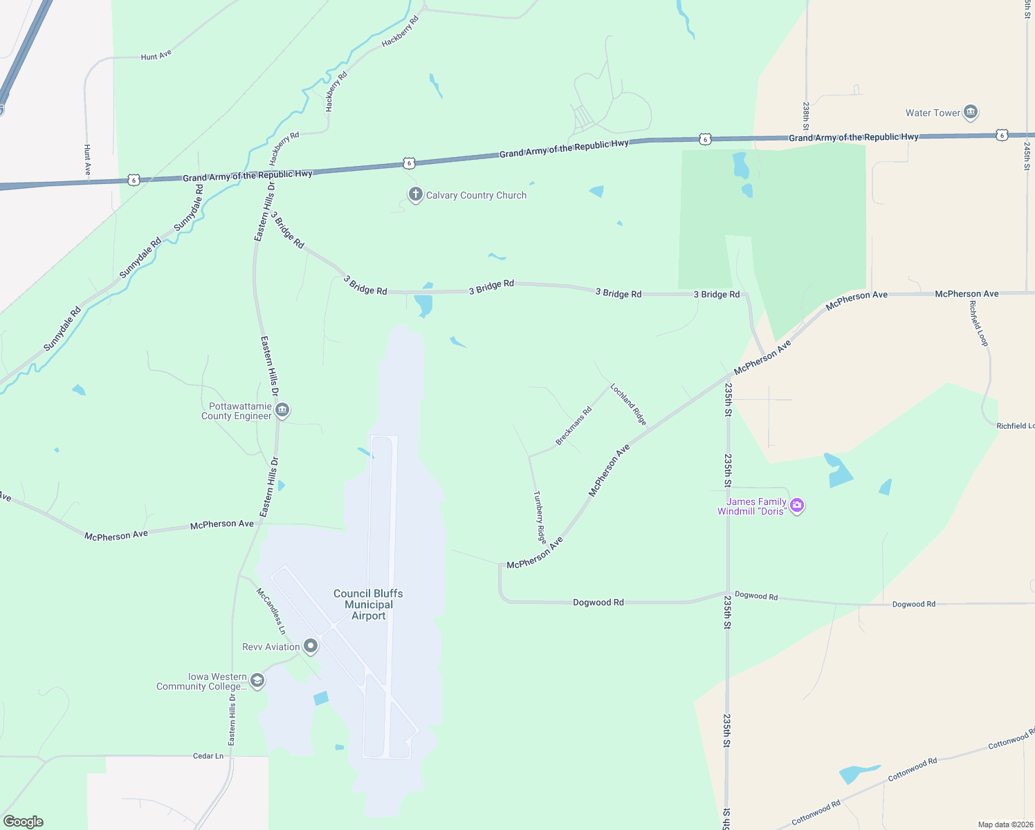 map of restaurants, bars, coffee shops, grocery stores, and more near 17597 Turnberry Ridge in Council Bluffs