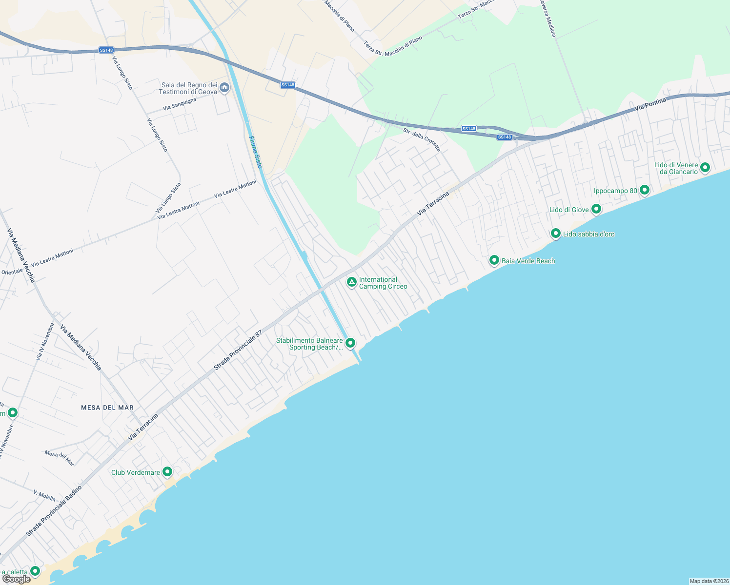 map of restaurants, bars, coffee shops, grocery stores, and more near 22 Traversa 20 Sinistra in Terracina