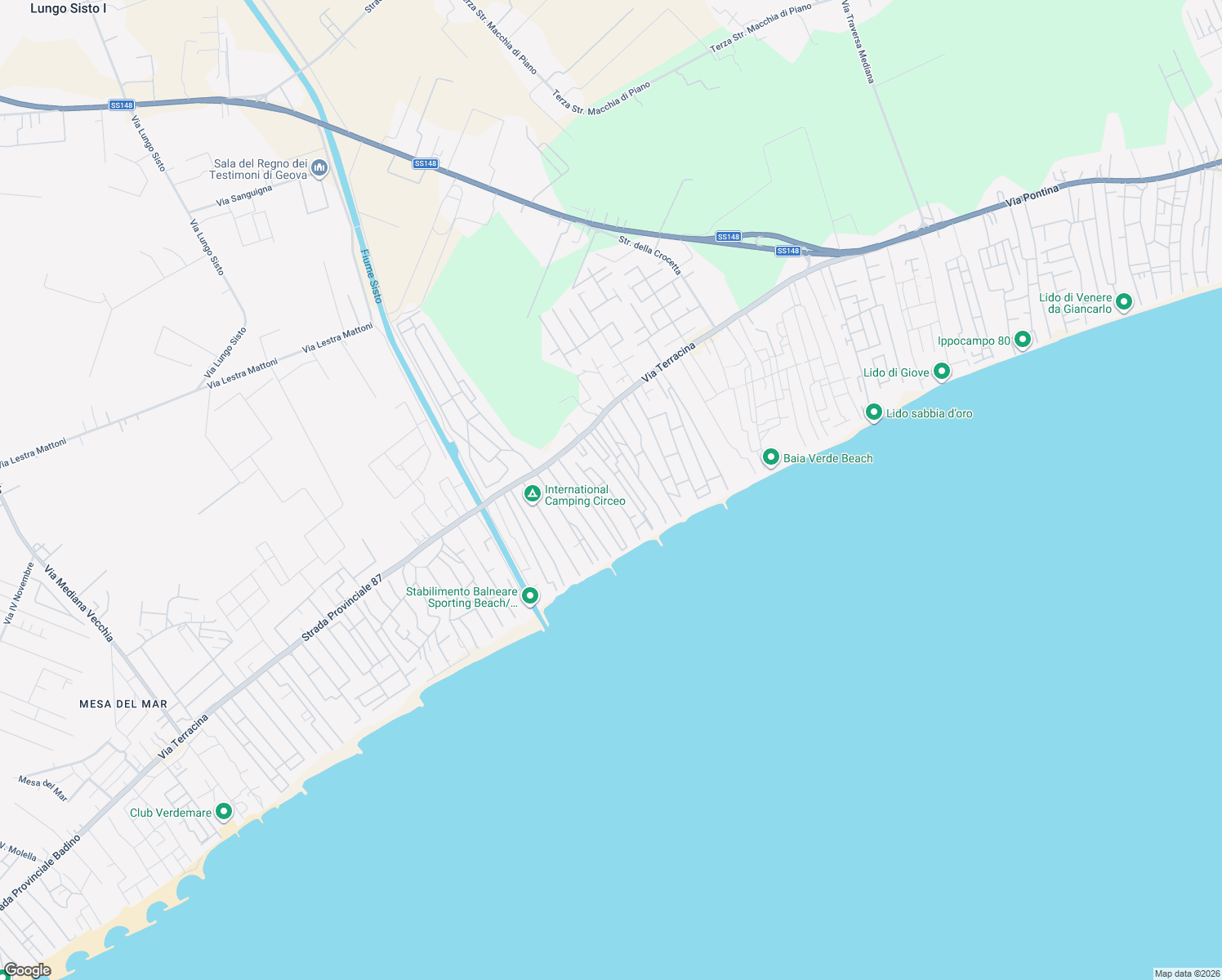map of restaurants, bars, coffee shops, grocery stores, and more near 21 Traversa 16 Sinistra in Terracina
