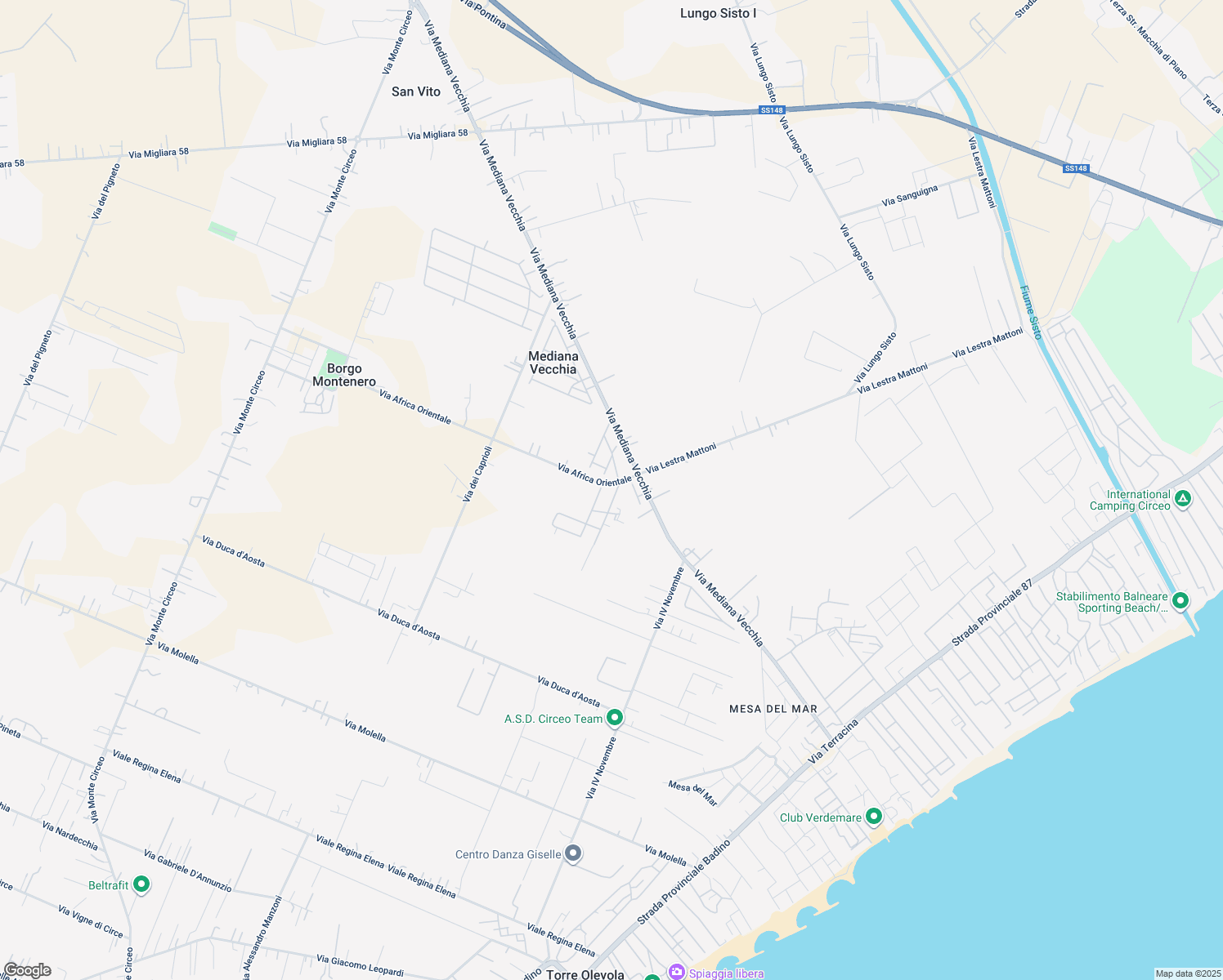 map of restaurants, bars, coffee shops, grocery stores, and more near 6 Via Africa Orientale in Mediana Vecchia