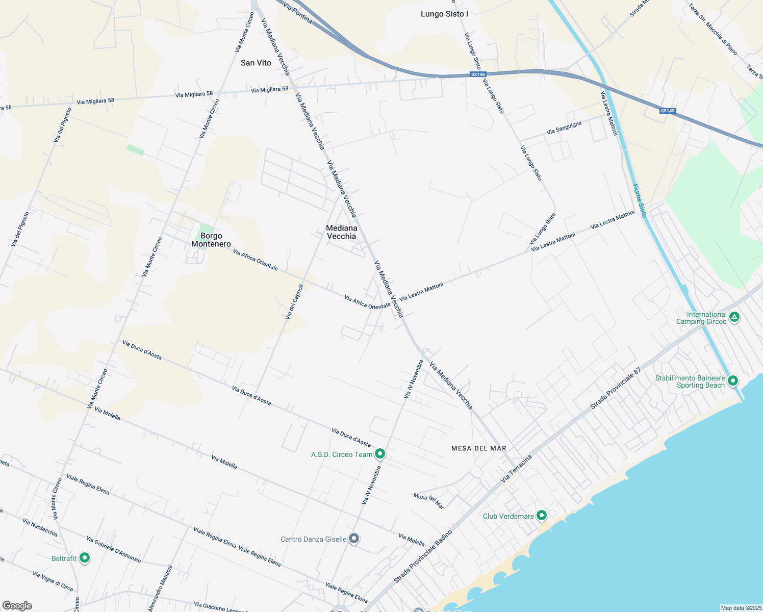 map of restaurants, bars, coffee shops, grocery stores, and more near 6 Via Africa Orientale in Mediana Vecchia