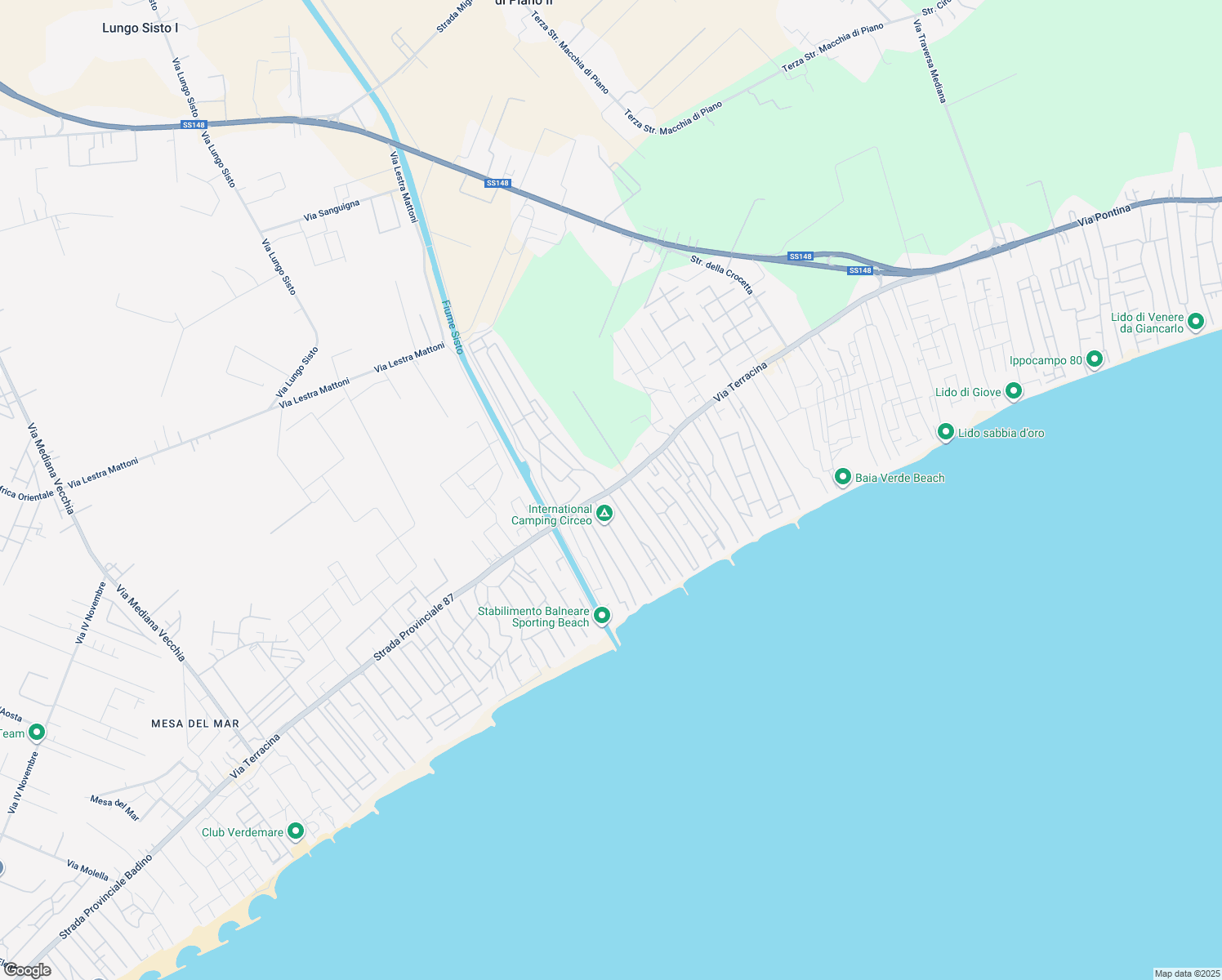 map of restaurants, bars, coffee shops, grocery stores, and more near 29 Strada Provinciale Badino in Terracina
