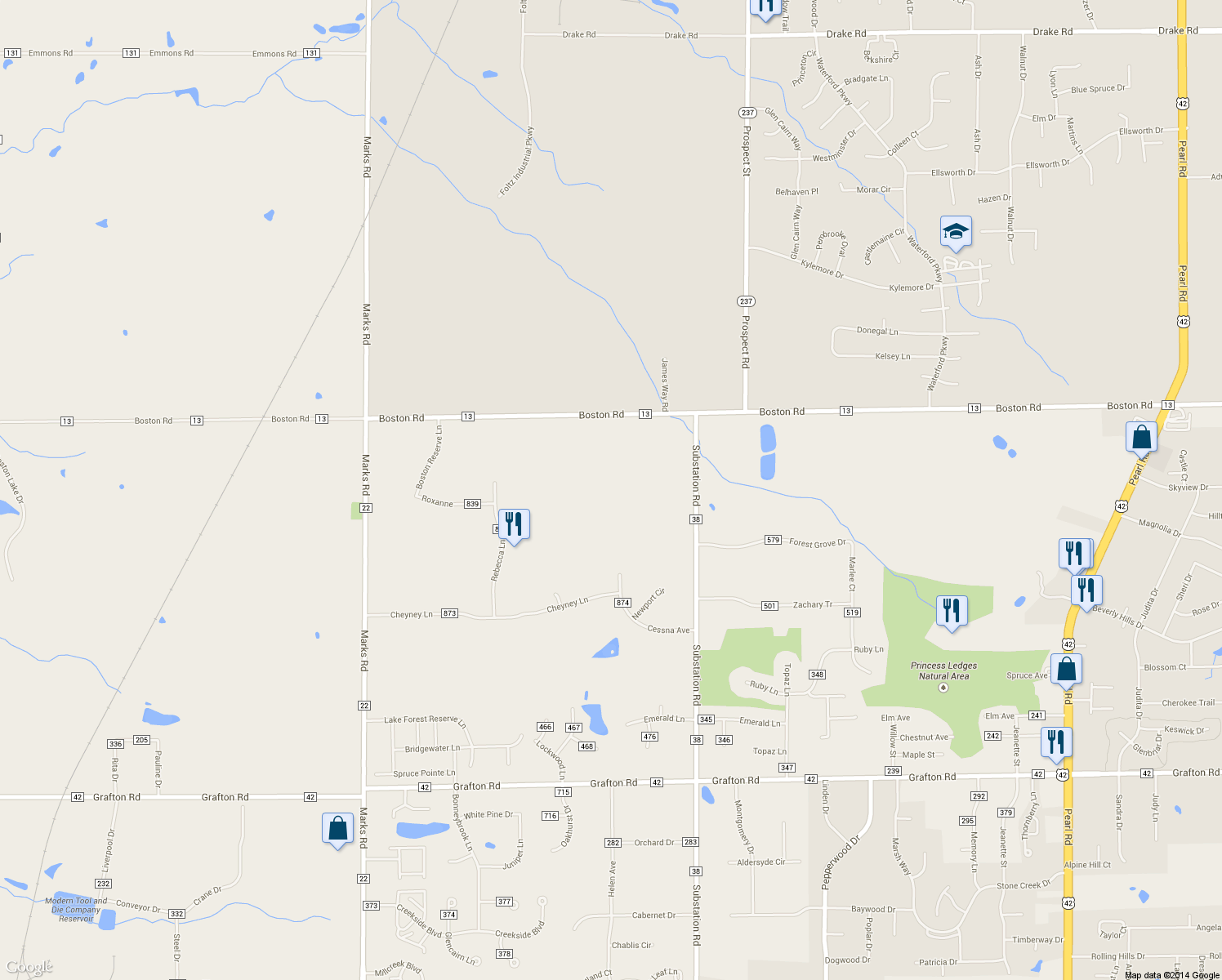 map of restaurants, bars, coffee shops, grocery stores, and more near 100 Substation Road in Brunswick