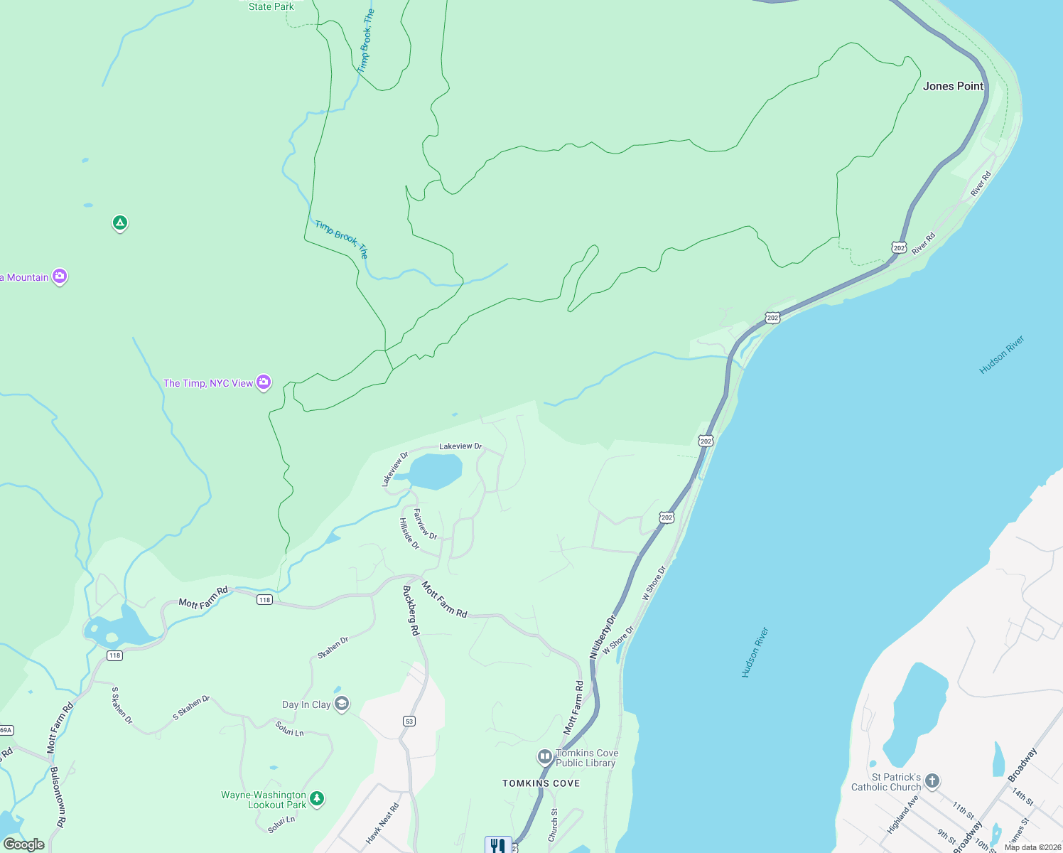 map of restaurants, bars, coffee shops, grocery stores, and more near 36 Ridgetop Drive in Tomkins Cove