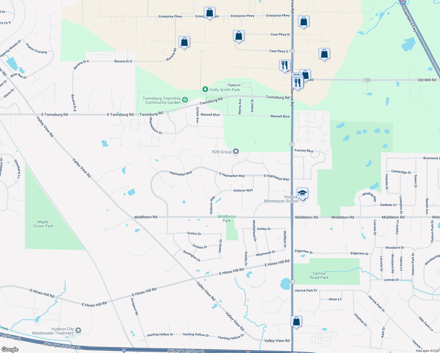 map of restaurants, bars, coffee shops, grocery stores, and more near 1706 East Haymarket Way in Hudson