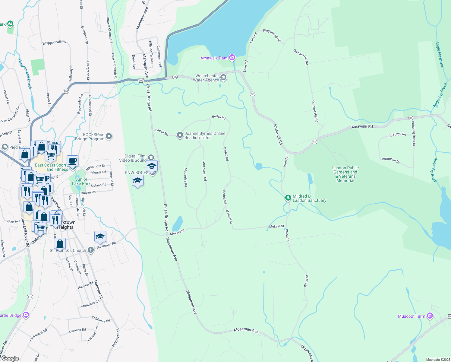 map of restaurants, bars, coffee shops, grocery stores, and more near 40 Bedell Road in Katonah