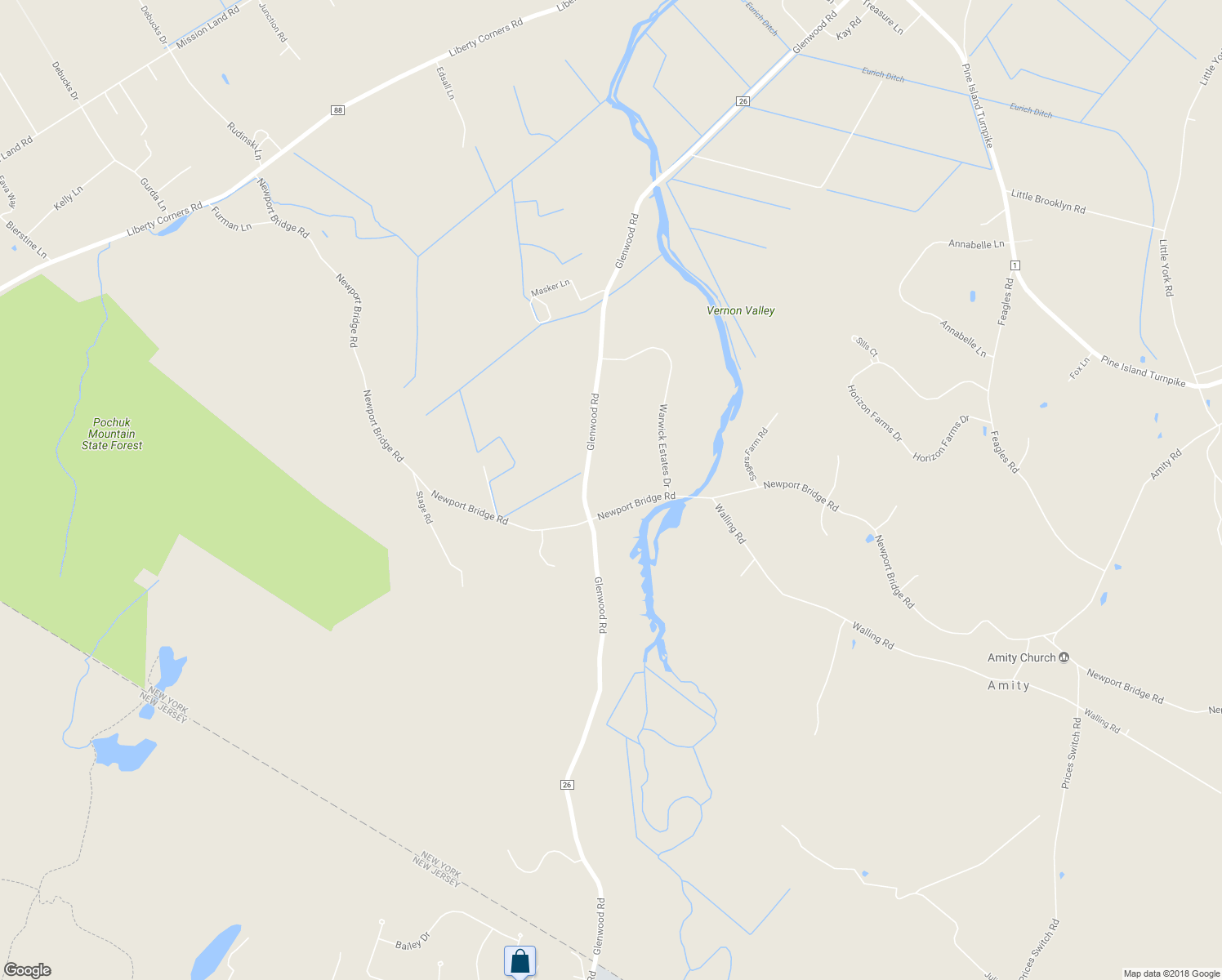 map of restaurants, bars, coffee shops, grocery stores, and more near 282 Glenwood Road in Pine Island