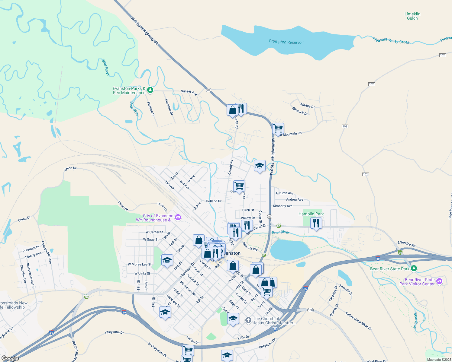 map of restaurants, bars, coffee shops, grocery stores, and more near 237 County Road in Evanston