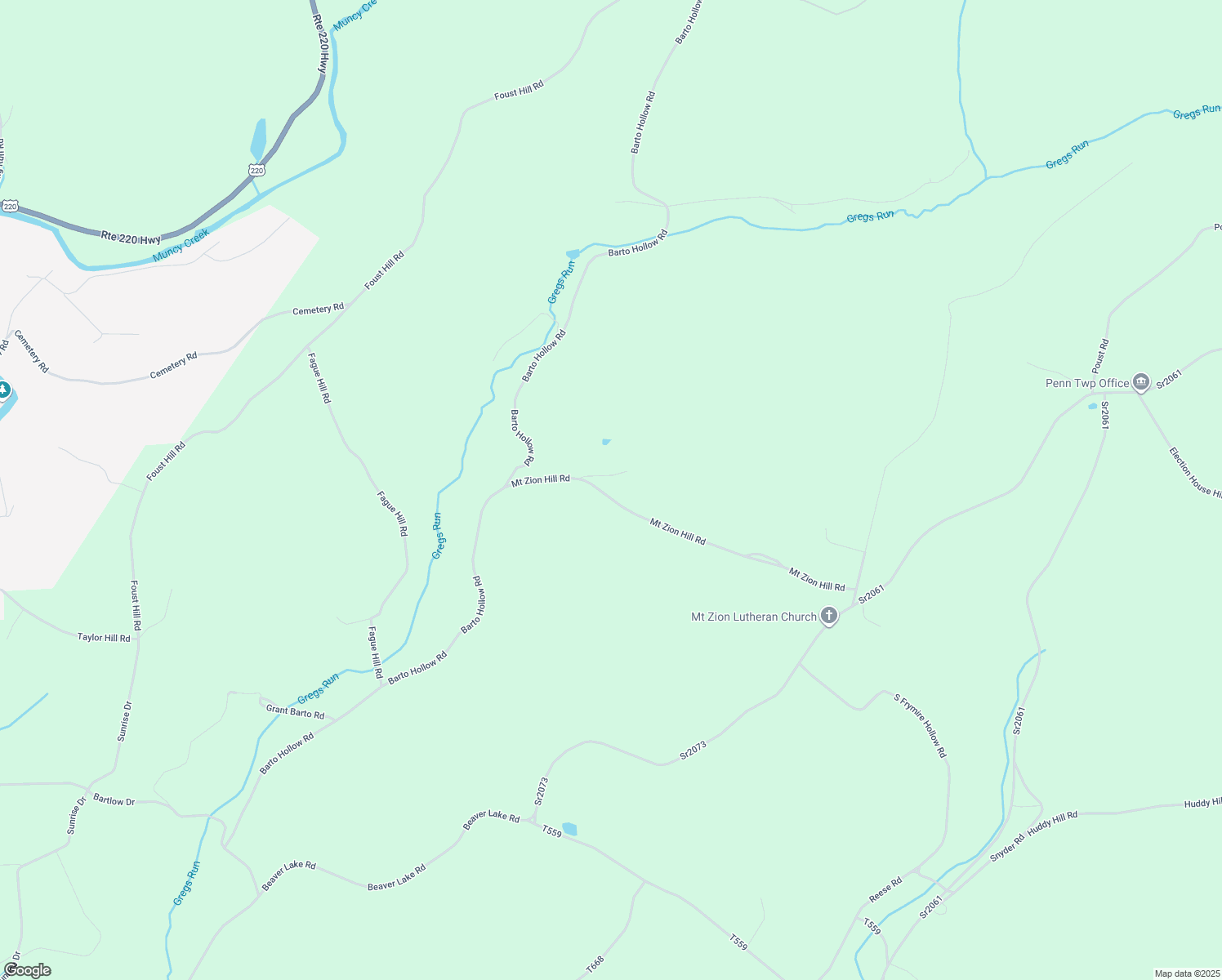 map of restaurants, bars, coffee shops, grocery stores, and more near 297 Mount Zion Hill Road in Hughesville