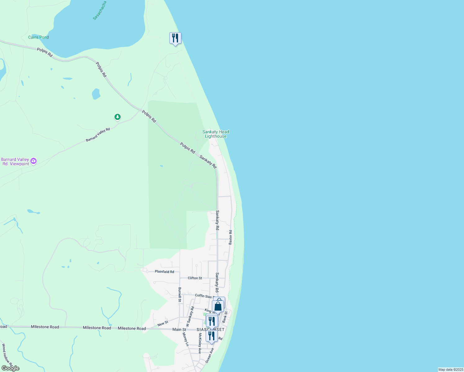 map of restaurants, bars, coffee shops, grocery stores, and more near 79 Baxter Road in Nantucket