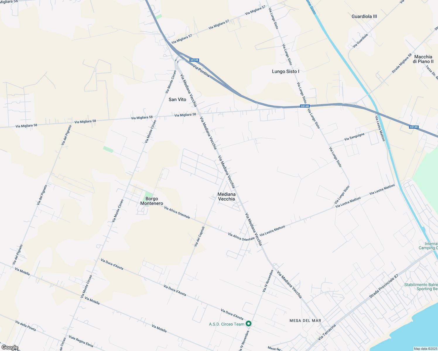 map of restaurants, bars, coffee shops, grocery stores, and more near 31 Via dei Caprioli in Mediana Vecchia