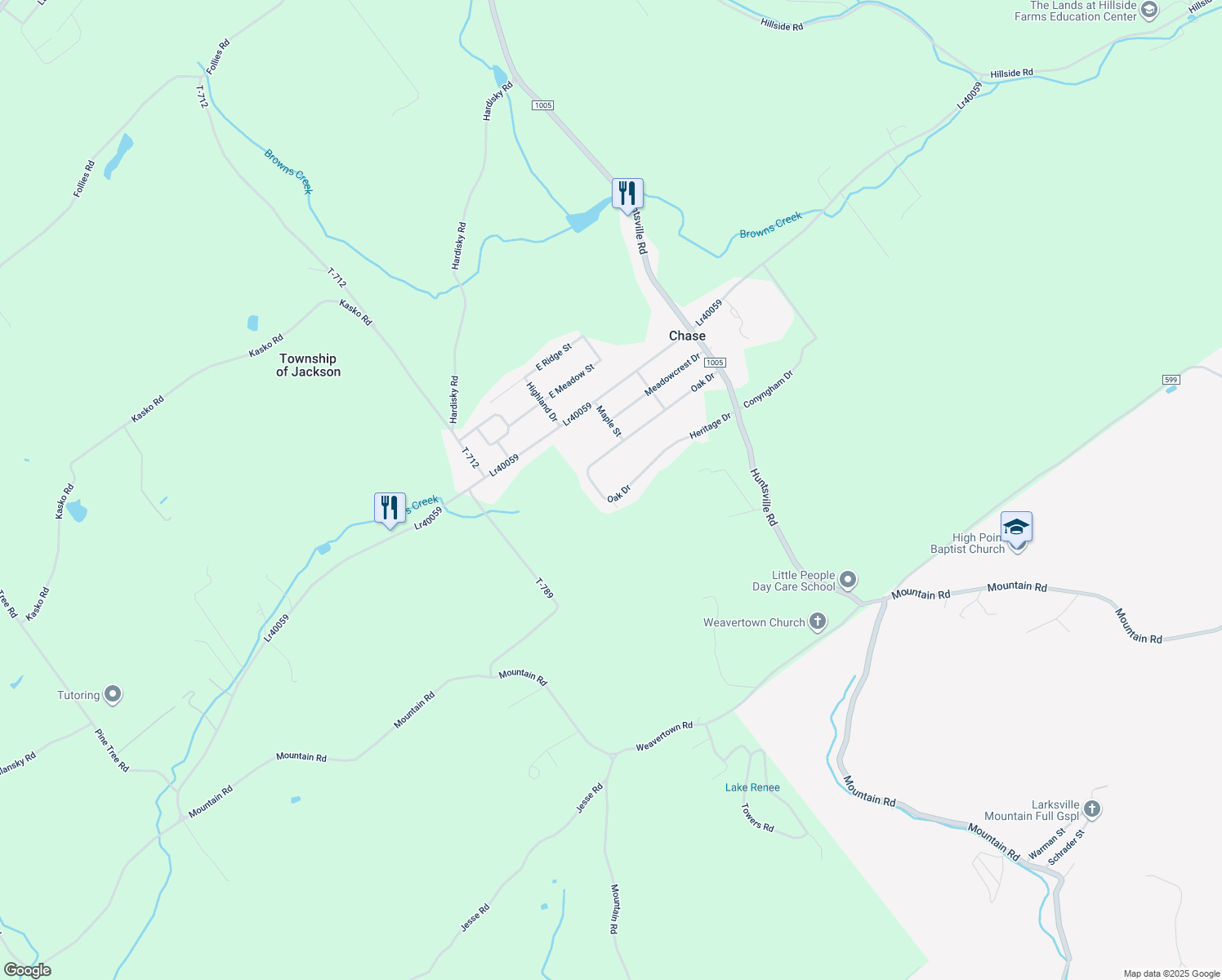 map of restaurants, bars, coffee shops, grocery stores, and more near 1413 Oak Drive in Shavertown
