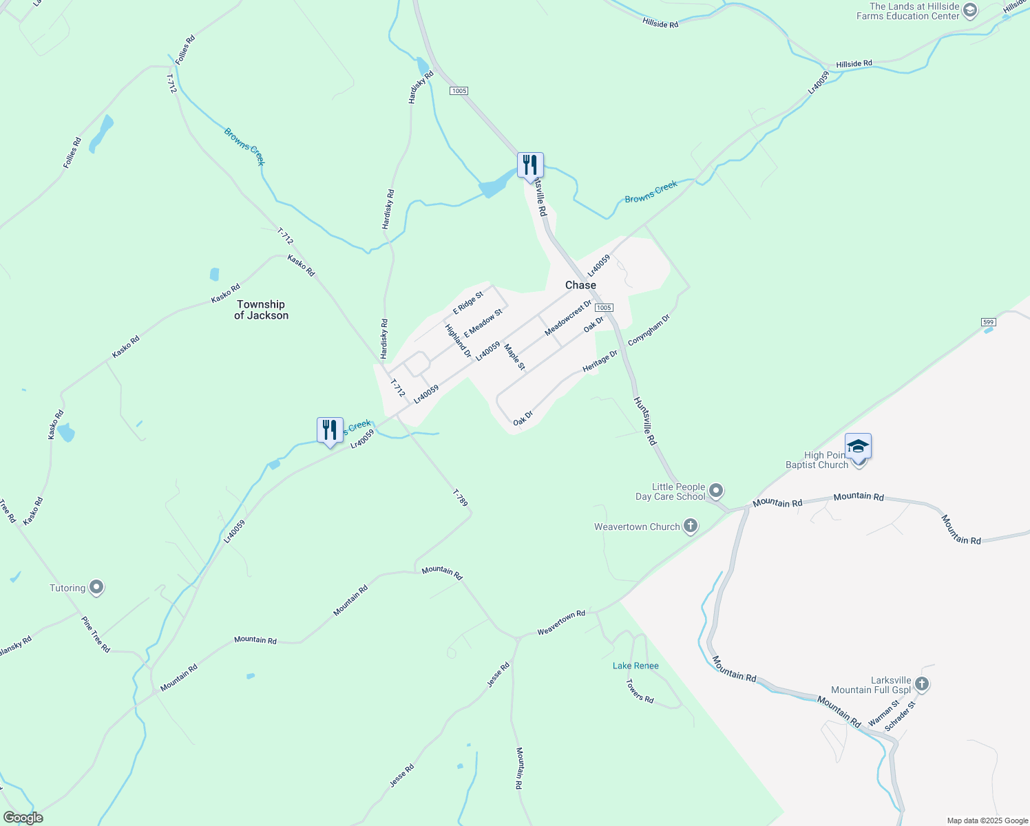 map of restaurants, bars, coffee shops, grocery stores, and more near 1413 Oak Drive in Shavertown