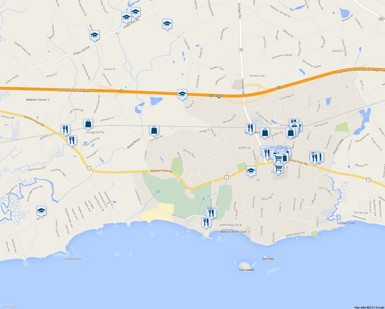 map of restaurants, bars, coffee shops, grocery stores, and more near 63 Sterling Park in Madison