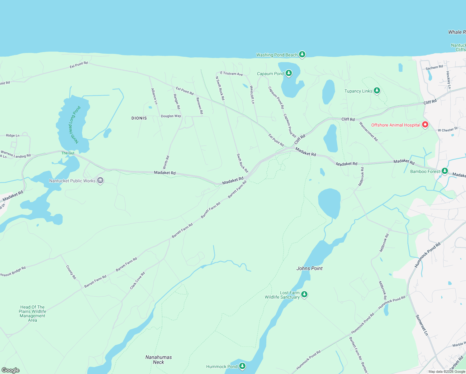 map of restaurants, bars, coffee shops, grocery stores, and more near 3 Barrett Farm Rd in Nantucket