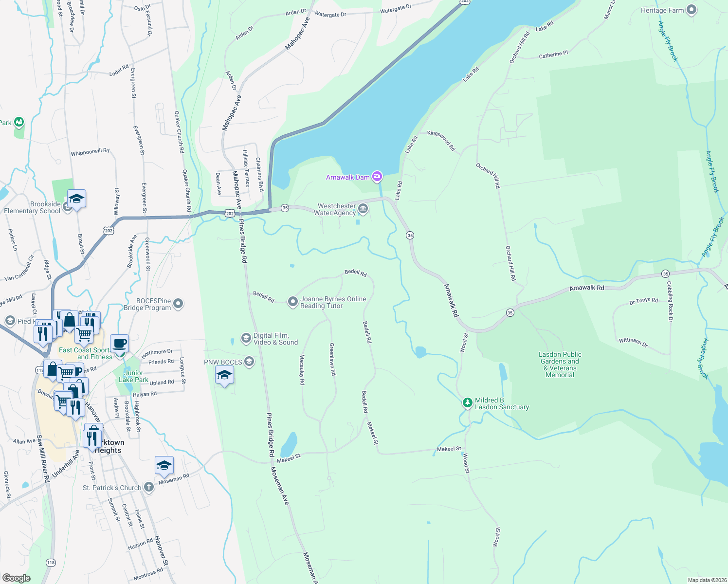 map of restaurants, bars, coffee shops, grocery stores, and more near 22 Bedell Road in Katonah