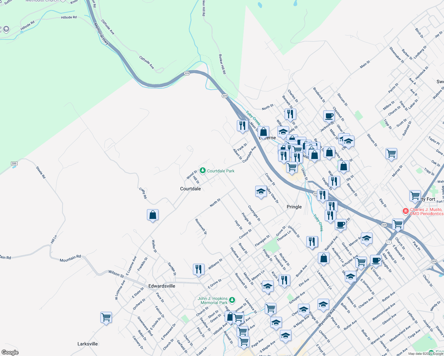 map of restaurants, bars, coffee shops, grocery stores, and more near 5 Helen Ct in Kingston