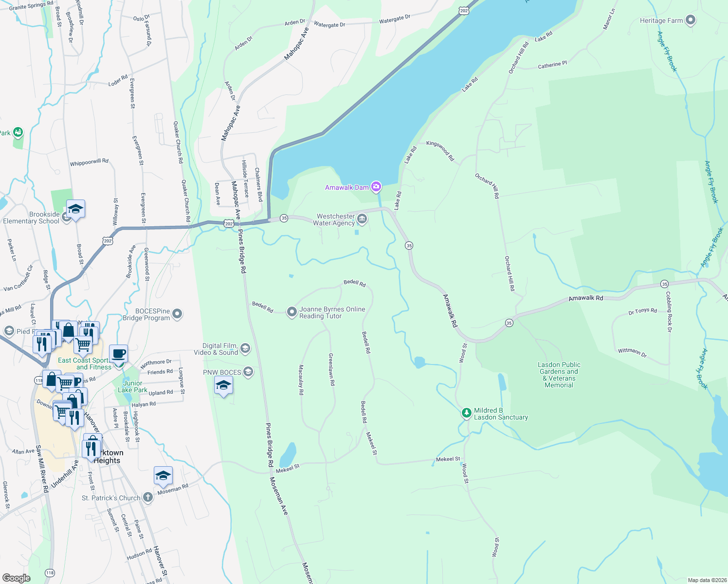 map of restaurants, bars, coffee shops, grocery stores, and more near 22 Bedell Road in Katonah