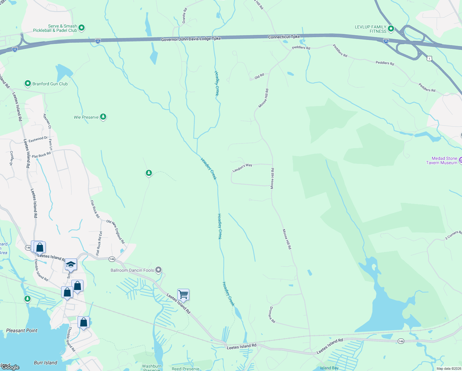 map of restaurants, bars, coffee shops, grocery stores, and more near 150 Landon's Way in Guilford