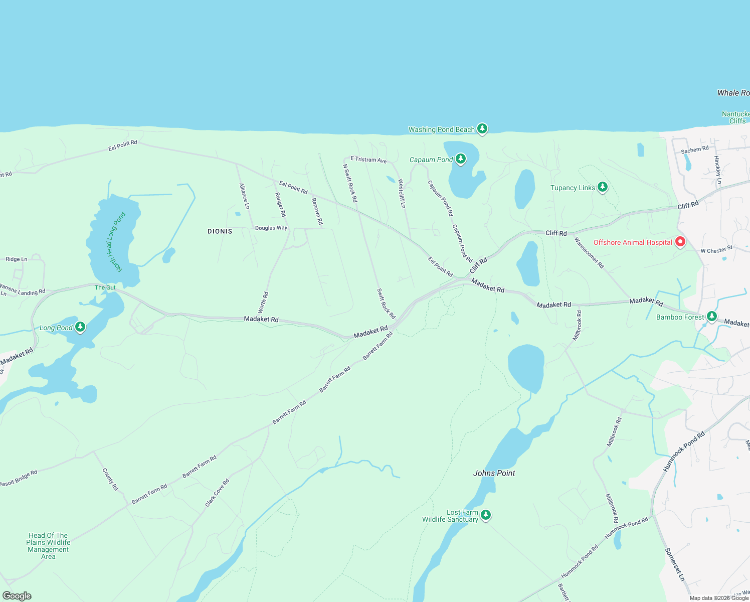 map of restaurants, bars, coffee shops, grocery stores, and more near 6 Swift Rock Road in Nantucket