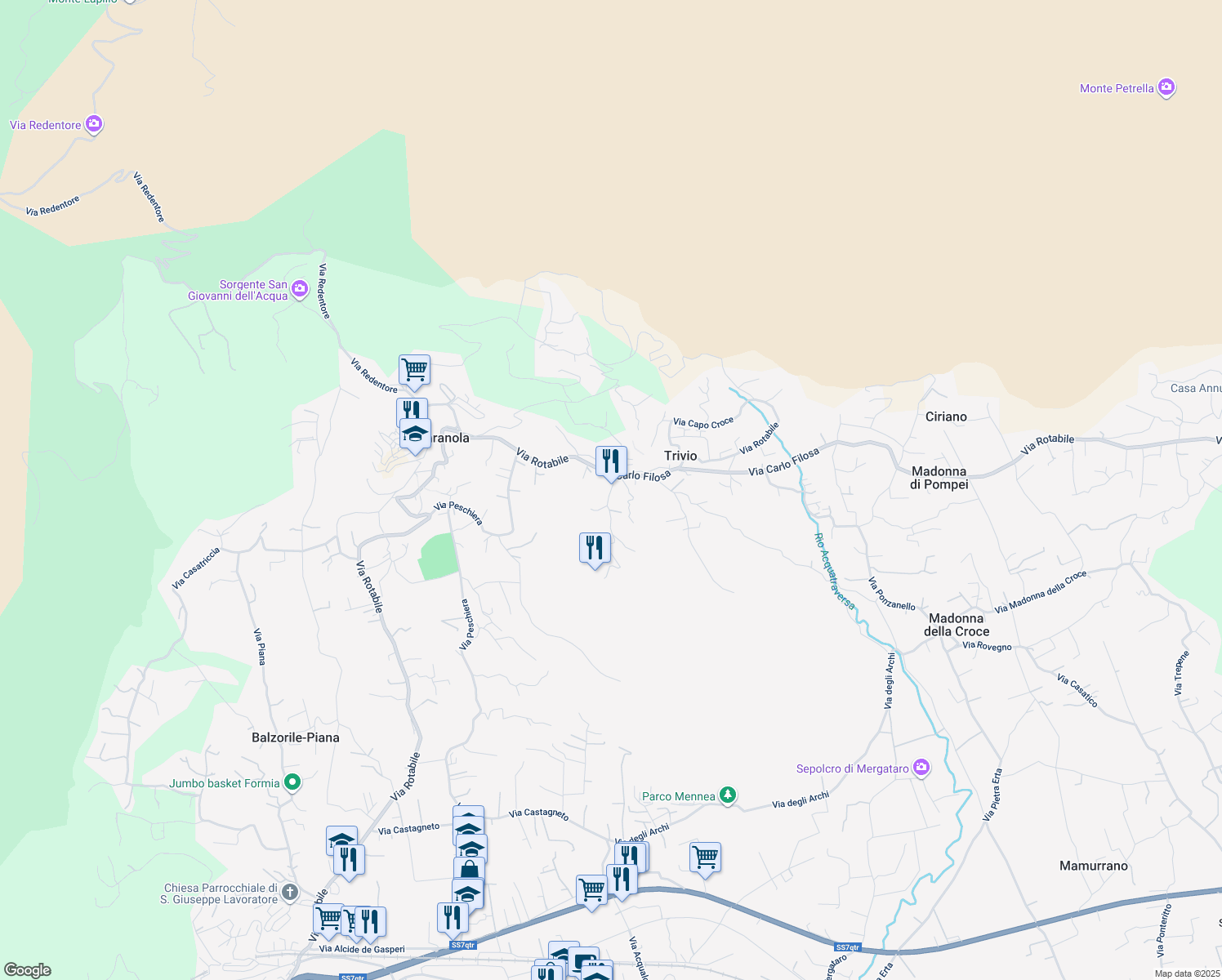 map of restaurants, bars, coffee shops, grocery stores, and more near 17 Via Giafusco in Maranola-trivio