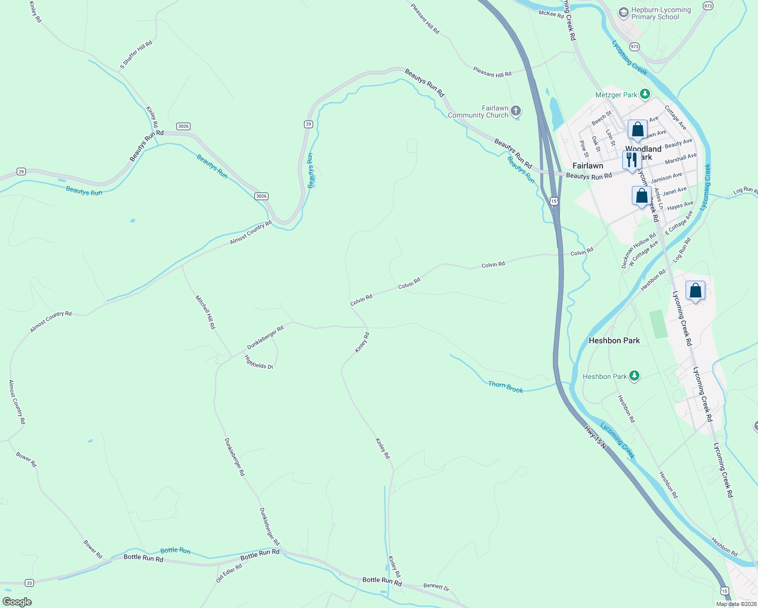 map of restaurants, bars, coffee shops, grocery stores, and more near 1316 Colvin Road in Williamsport