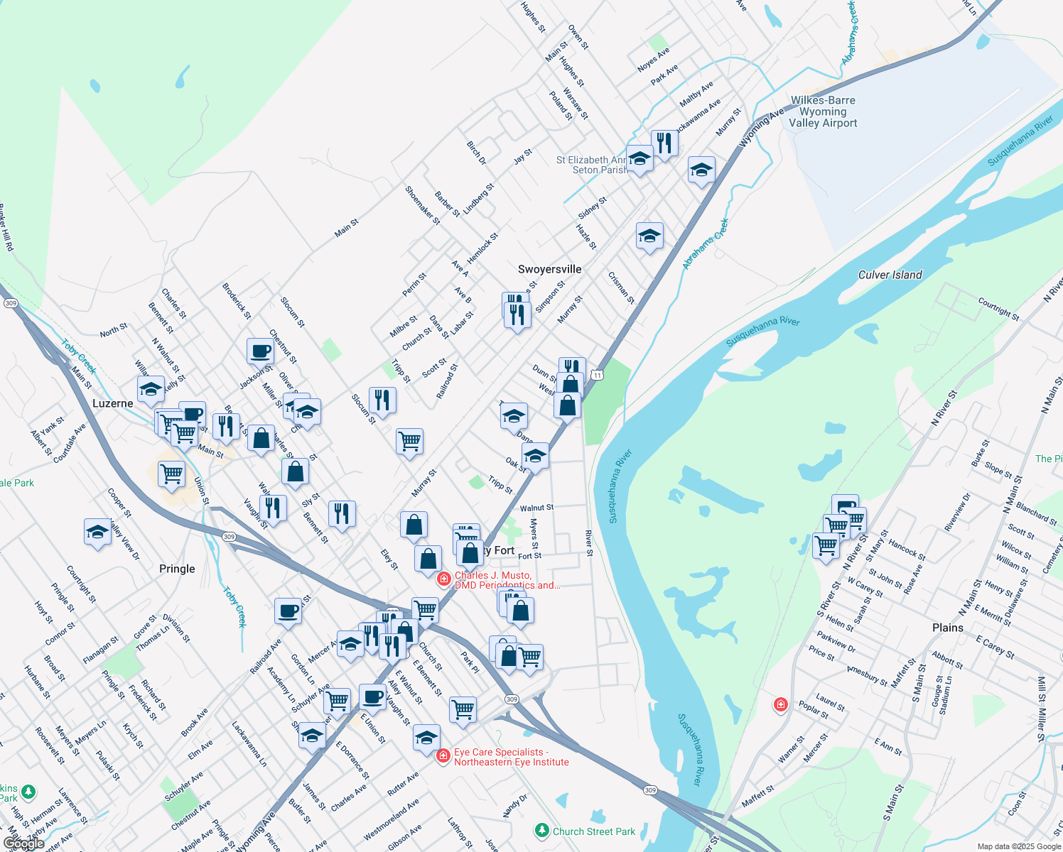map of restaurants, bars, coffee shops, grocery stores, and more near 1 Dunn St in Kingston