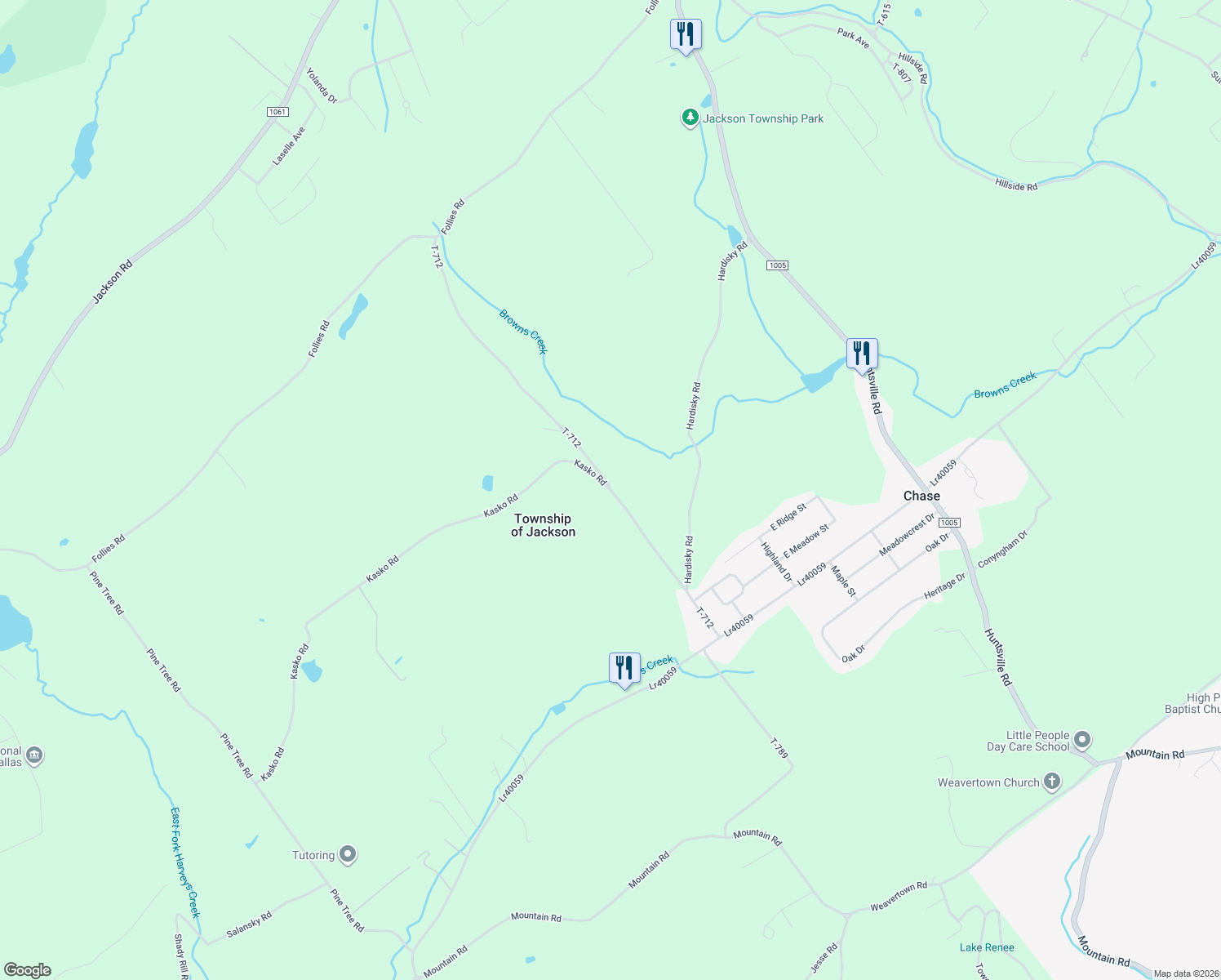 map of restaurants, bars, coffee shops, grocery stores, and more near 2 Kasko Road in Shavertown