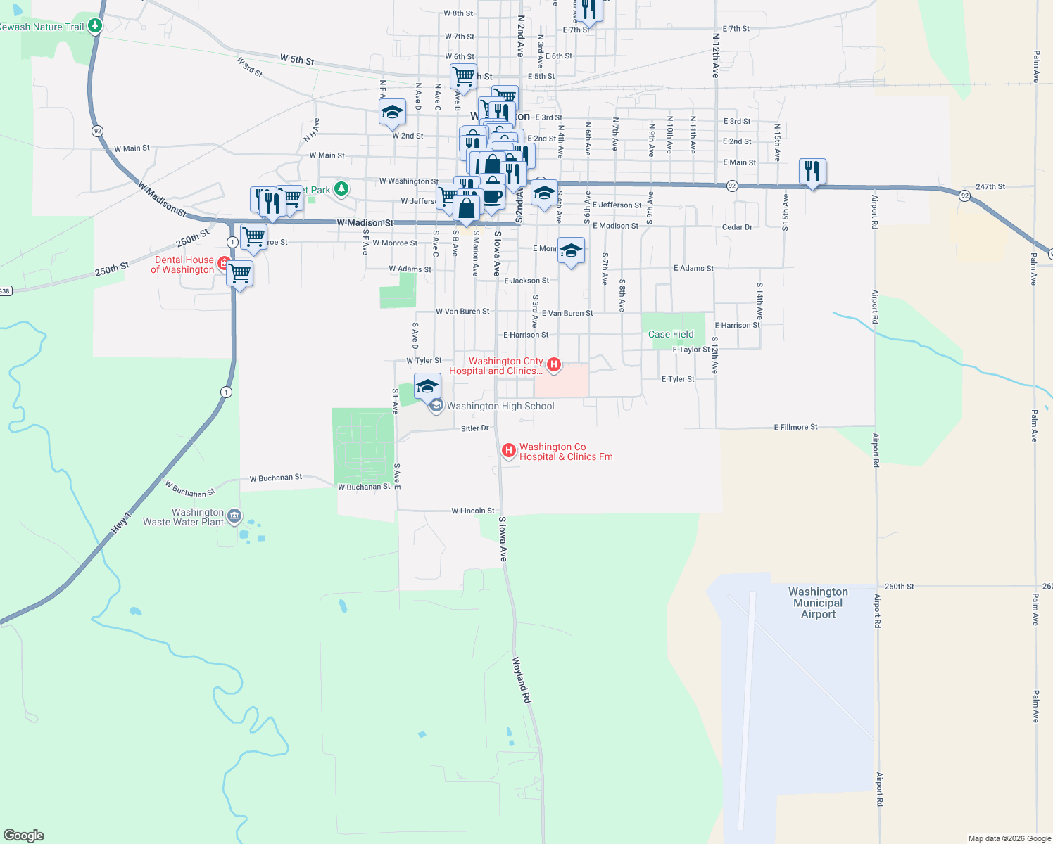 map of restaurants, bars, coffee shops, grocery stores, and more near 7 Orchard Cir in Washington