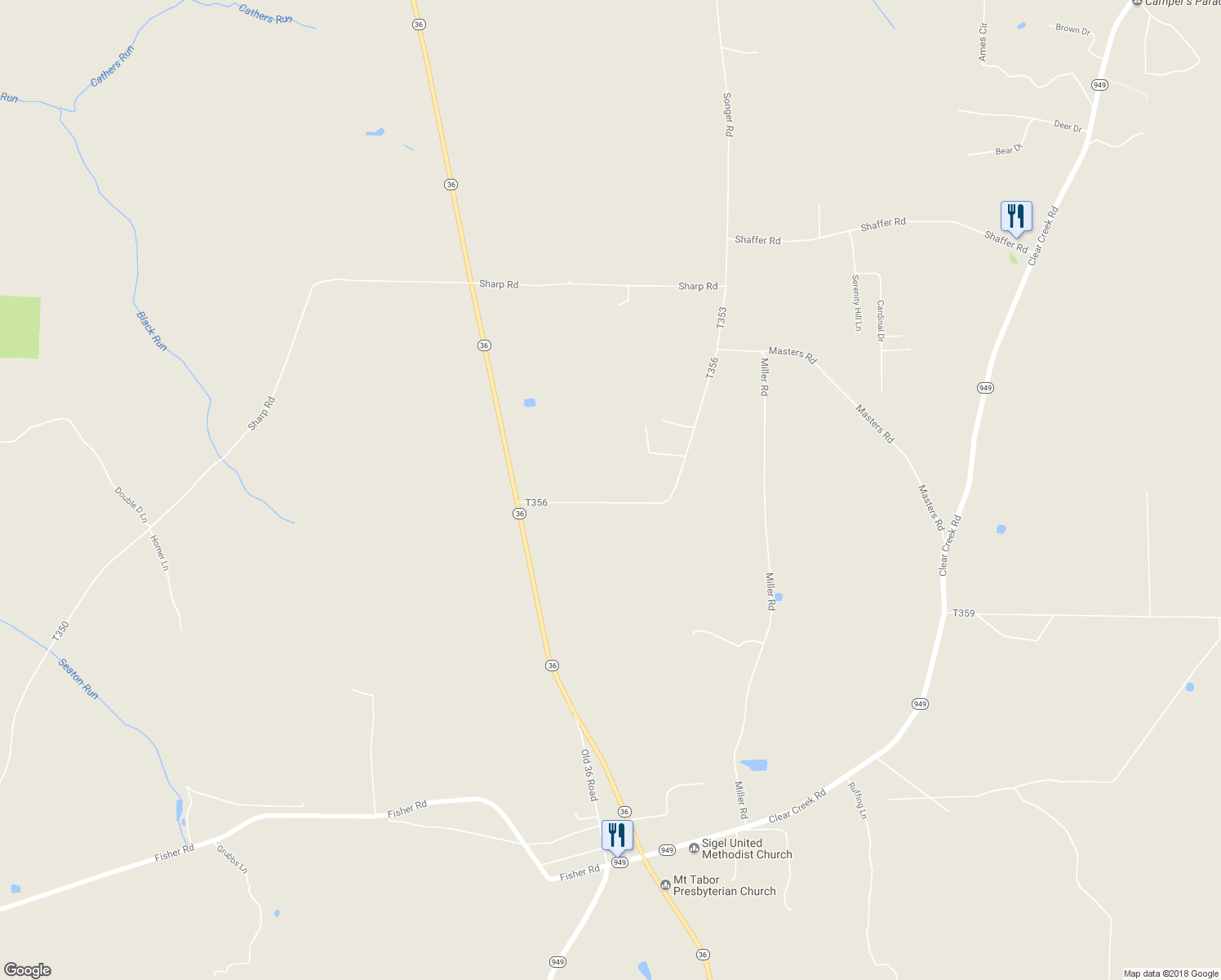 map of restaurants, bars, coffee shops, grocery stores, and more near 259 Beers Road in Sigel