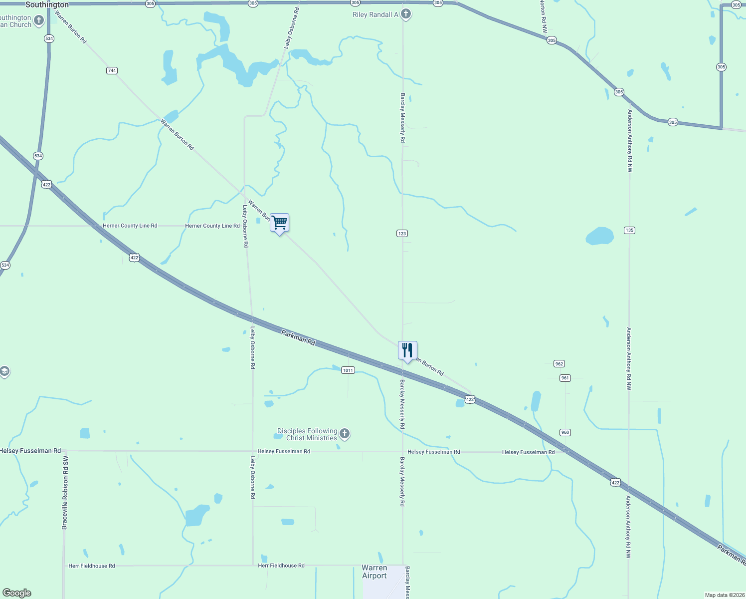 map of restaurants, bars, coffee shops, grocery stores, and more near 2566 Warren Burton Road in Southington