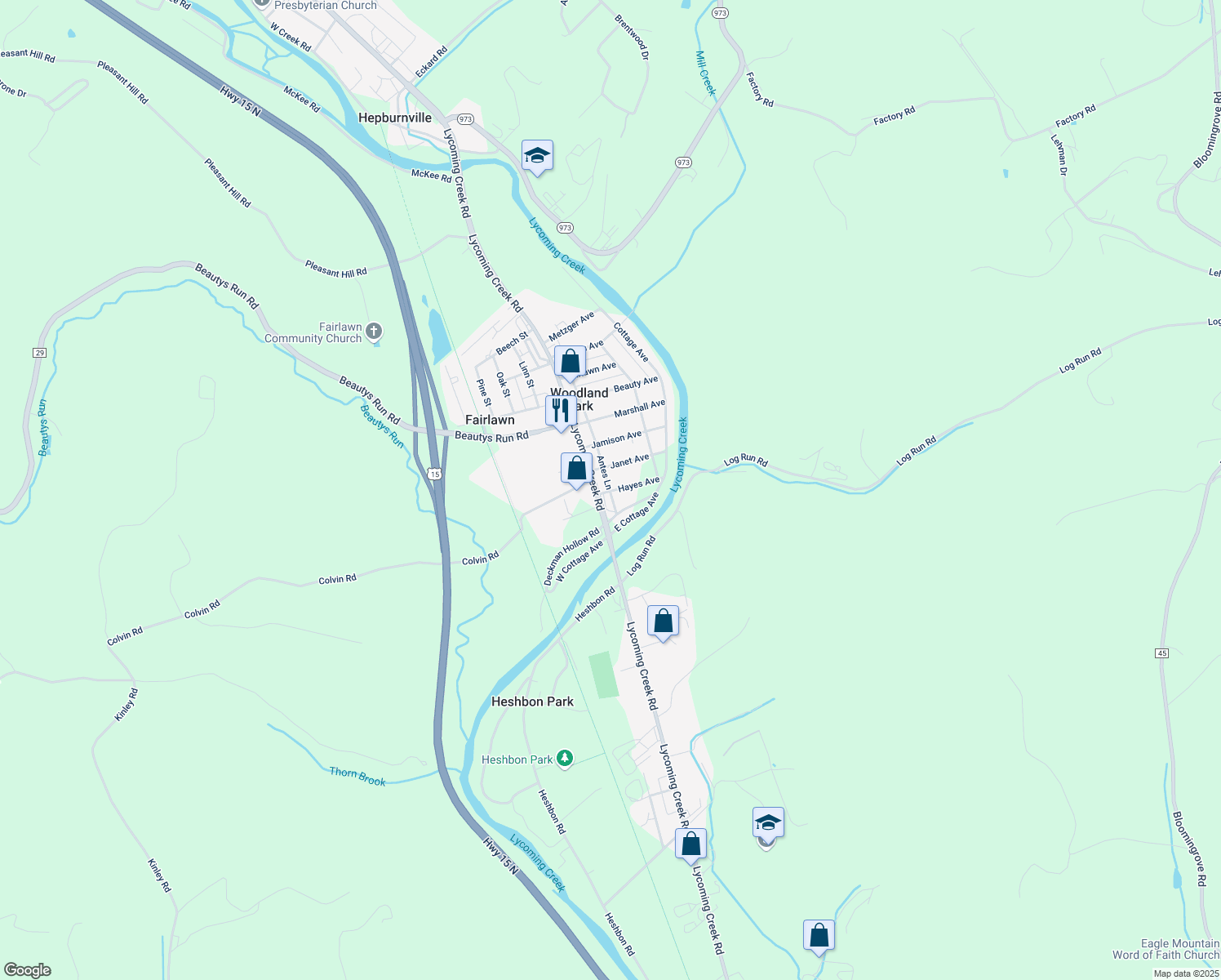 map of restaurants, bars, coffee shops, grocery stores, and more near 1864 Hayes Avenue in Williamsport