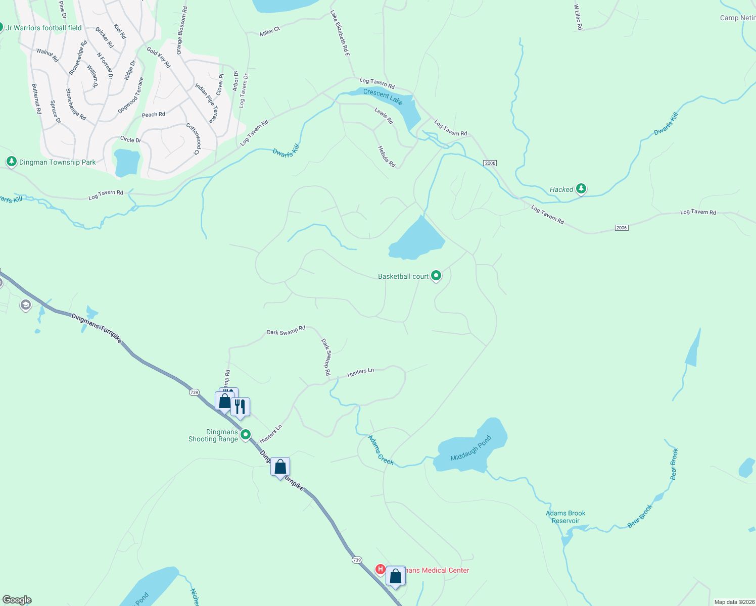 map of restaurants, bars, coffee shops, grocery stores, and more near 136 Maple Ridge Rd in Milford