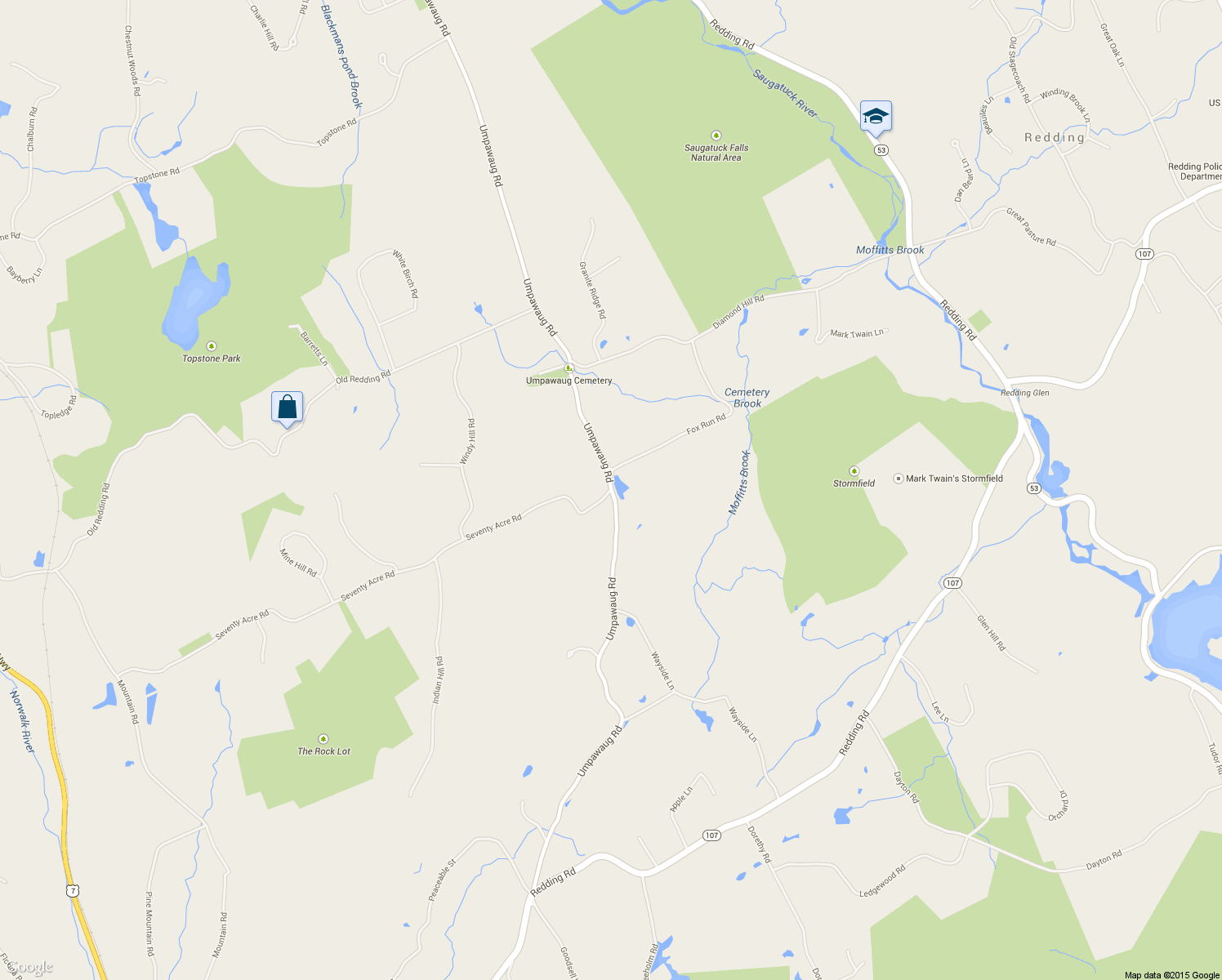 map of restaurants, bars, coffee shops, grocery stores, and more near 123 Umpawaug Road in Redding