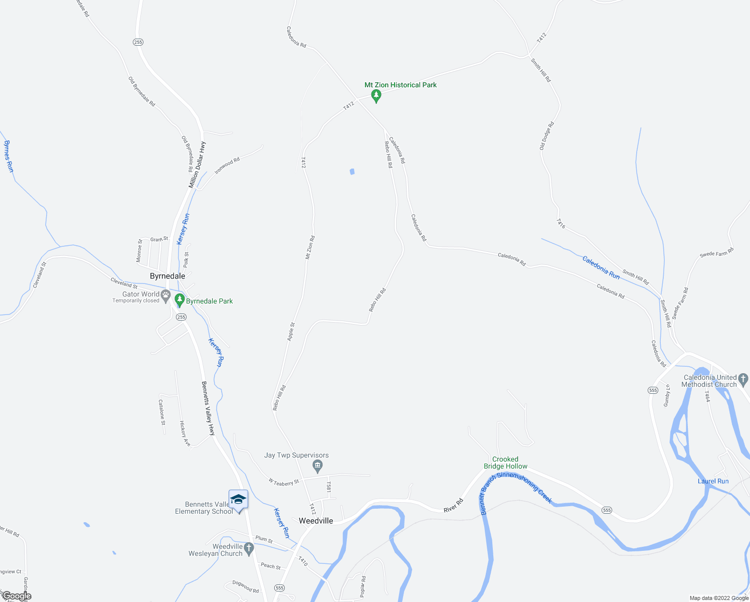 map of restaurants, bars, coffee shops, grocery stores, and more near 704 Rebo Hill Road in Weedville