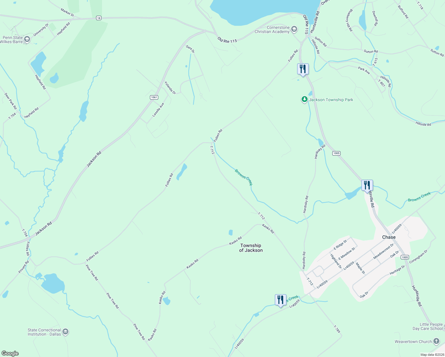 map of restaurants, bars, coffee shops, grocery stores, and more near 1085 Gates Road in Shavertown