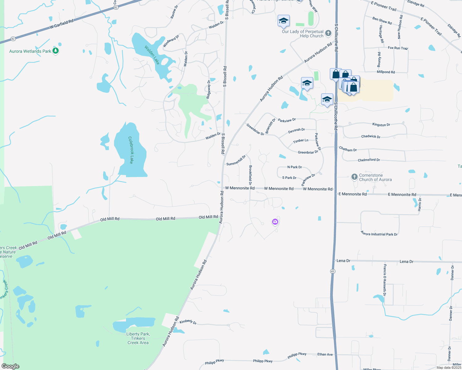 map of restaurants, bars, coffee shops, grocery stores, and more near 455 Normandy Ct in Aurora
