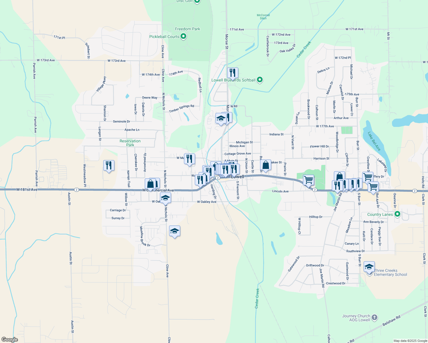 map of restaurants, bars, coffee shops, grocery stores, and more near 121 Halstead Street in Lowell