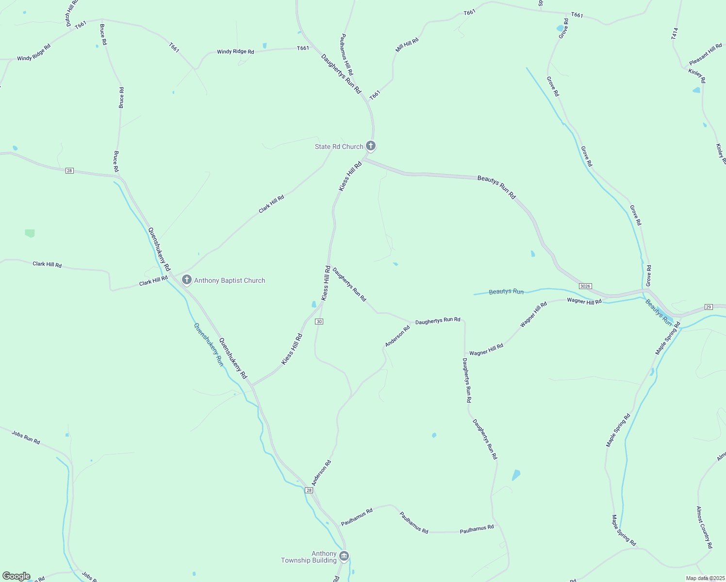 map of restaurants, bars, coffee shops, grocery stores, and more near 5974 Daughertys Run Road in Linden