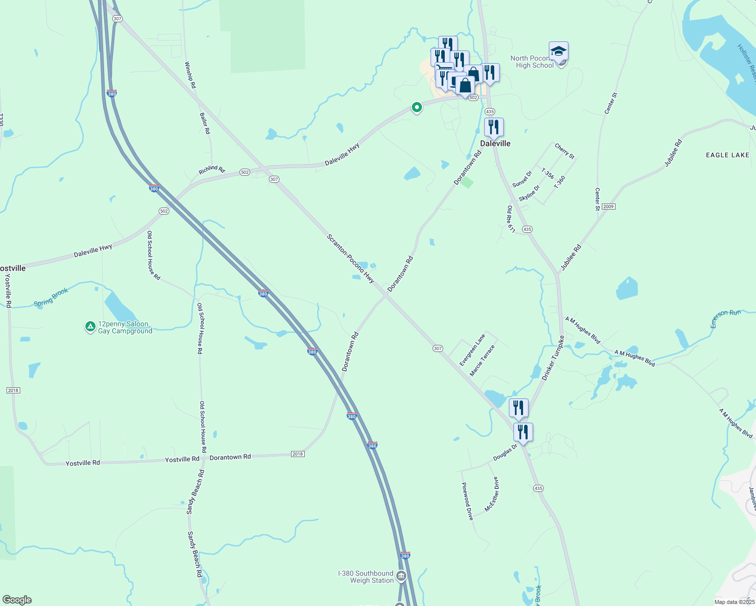 map of restaurants, bars, coffee shops, grocery stores, and more near Dorantown Road in Gouldsboro