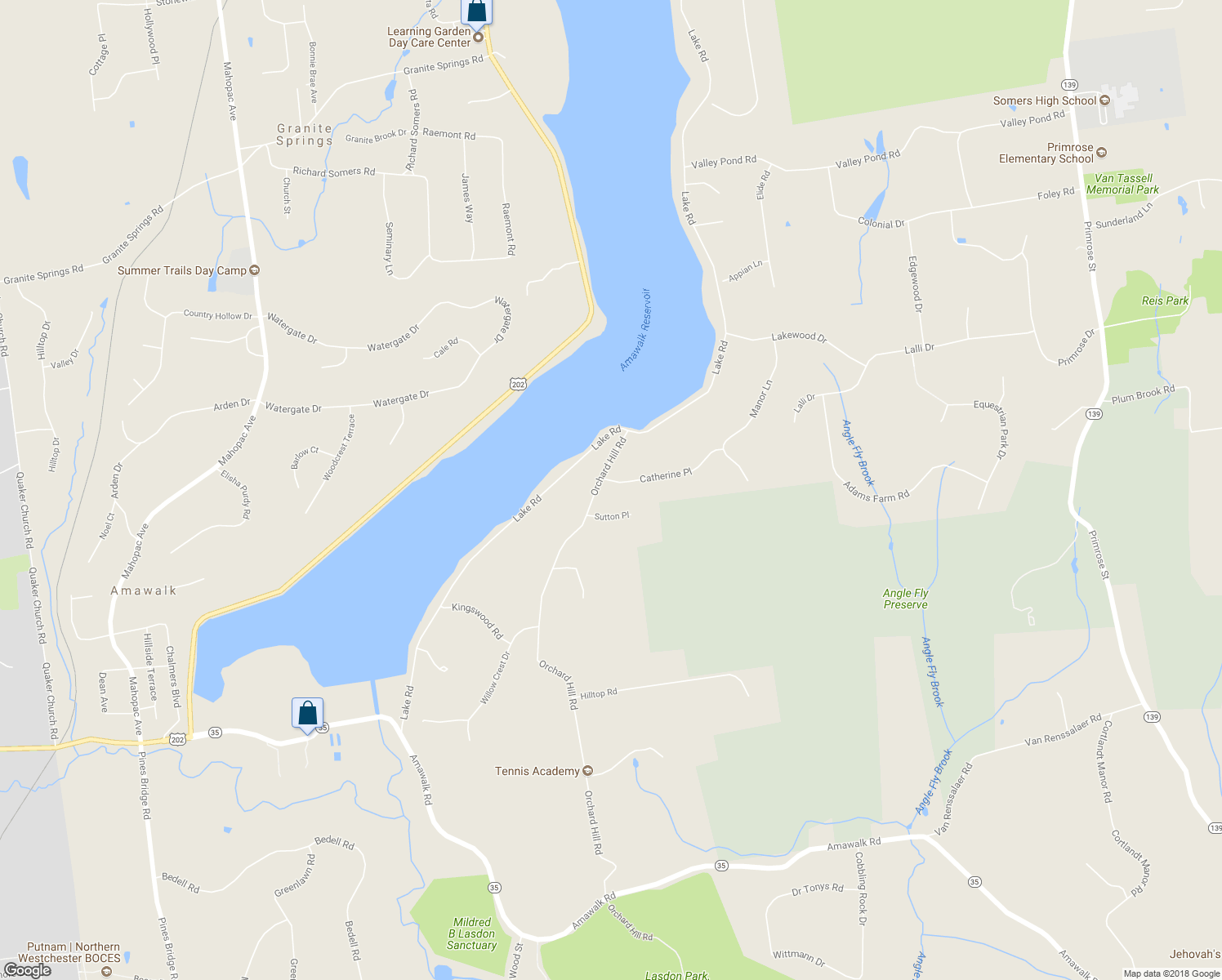 map of restaurants, bars, coffee shops, grocery stores, and more near 2 Catherine Place in Katonah
